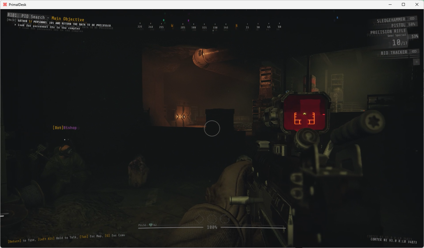 A first-person game streamed in the PrimalDesk desktop client